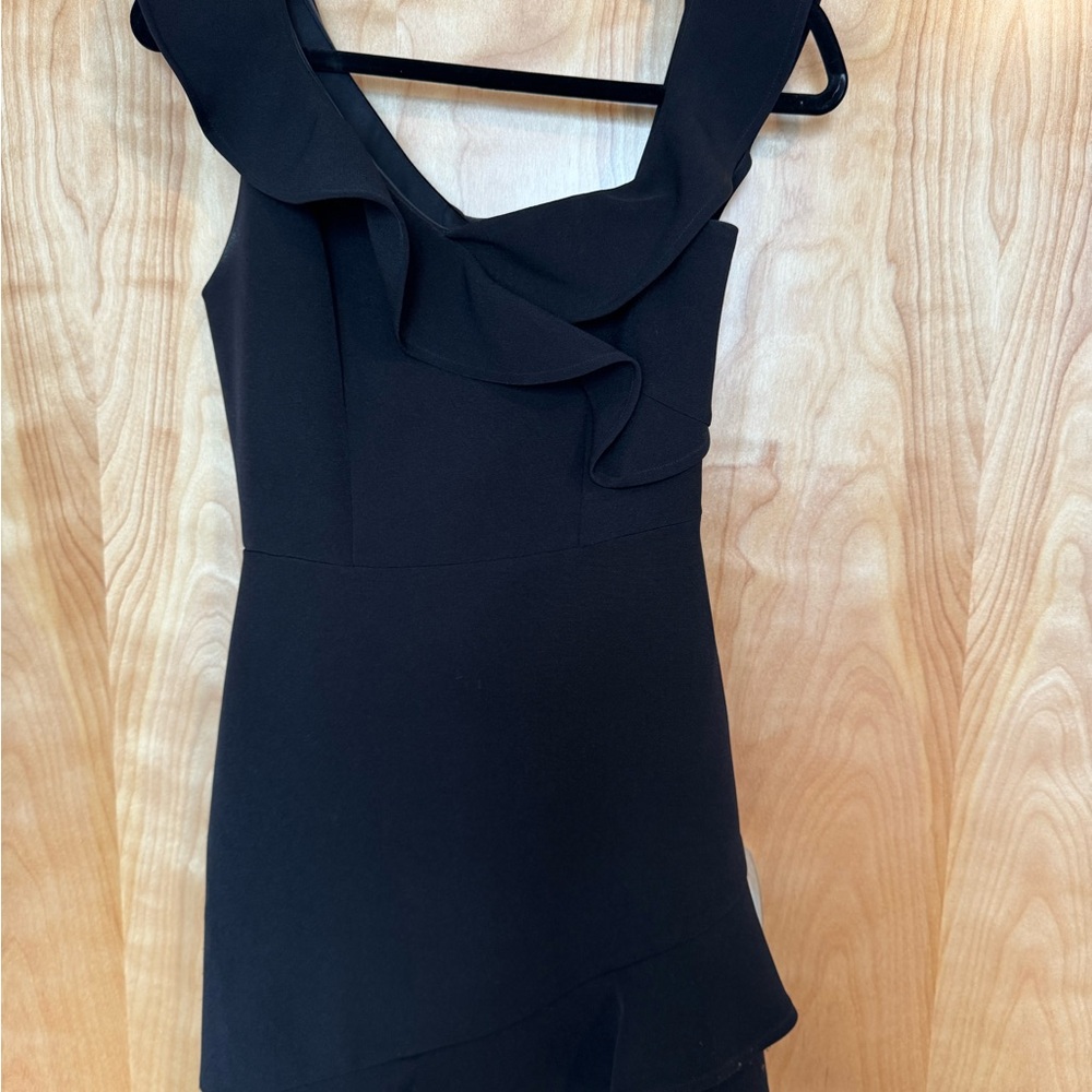 Express Black Asymmetrical Ruffled Sheath Dress